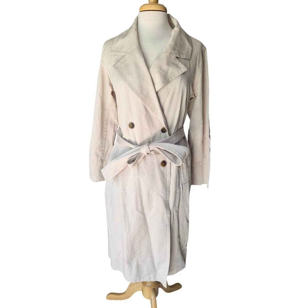 Everlane Drape Trench Coat Beige Tan Double Breasted Belted Jacket Small